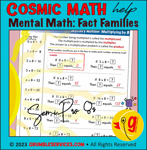 Multiplication Facts & Mystery Numbers SEMiPRO BUNDLE SET 2: 6s, 7s, 8s, 9s - Elementary Mental Math Pre-Algebra pages - Montessori-inspired Elementary Mental Math help (8 pages + key):