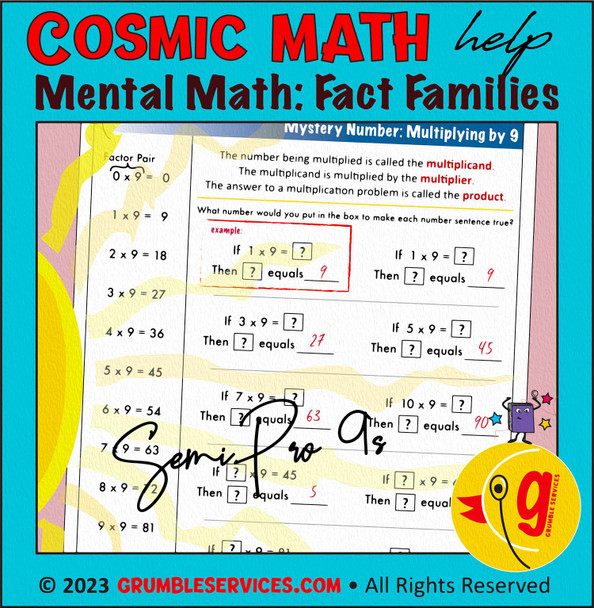 Multiplication Facts & Mystery Numbers SEMiPRO BUNDLE SET 2: 6s, 7s, 8s, 9s - Elementary Mental Math Pre-Algebra pages - Montessori-inspired Elementary Mental Math help (8 pages + key):