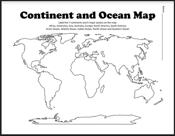 Continent and Ocean Map Worksheet Blank