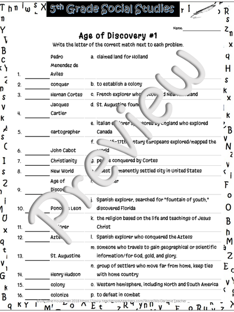 Age of Discovery Match 'Em Vocabulary #1~Social Studies Weekly~NO PREP