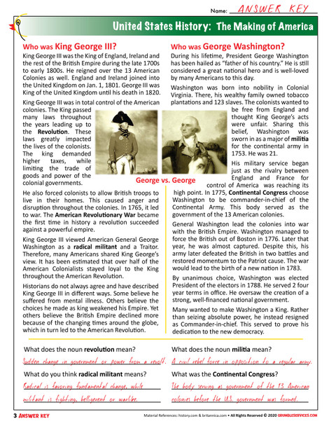 American Revolutionary War & The 13 British Colonies: Making of American History & US Geography - ROOKIE Montessori-inspired History & Geography help (4 pages + key)