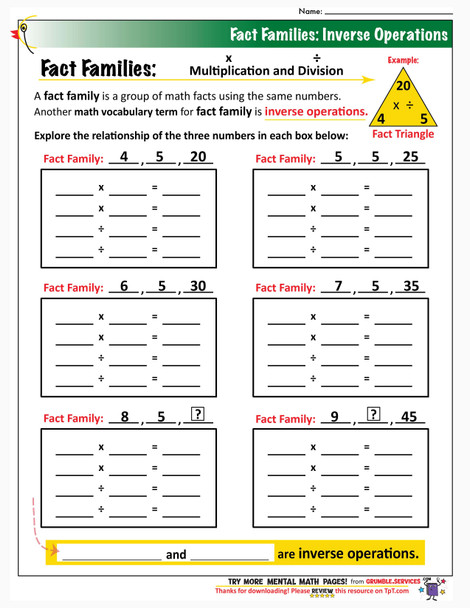 Fact Family Practice: Inverse Operations & Mental Math Related Facts - Multiplication and Division, Addition and Subtraction - Montessori-inspired printable Mental Math ROOKIE Bundle (10 pages + key)