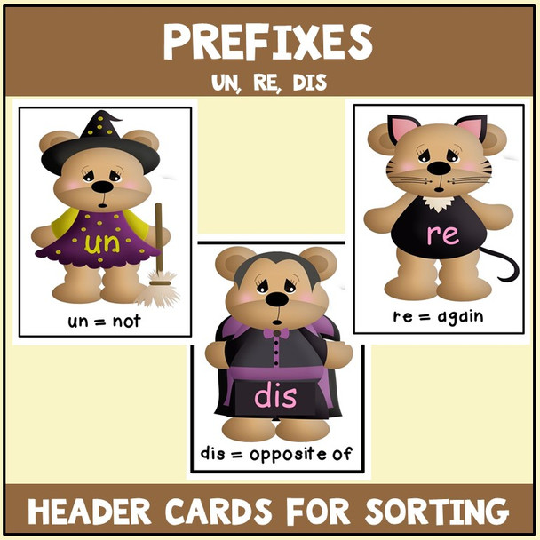 Prefixes Literacy Center with  Worksheets Halloween Theme
