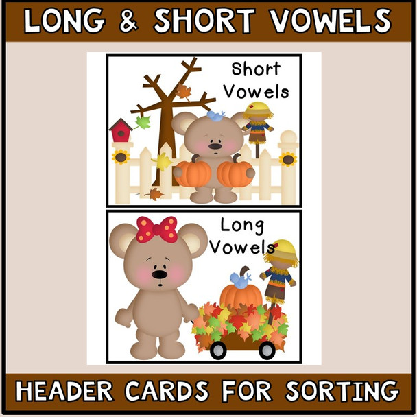 Long and Short Vowels  Literacy Centers Autumn Theme