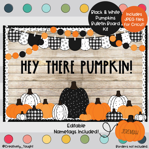 Black and White Pumpkins - Fall - Halloween - September & October Bulletin Board Kit