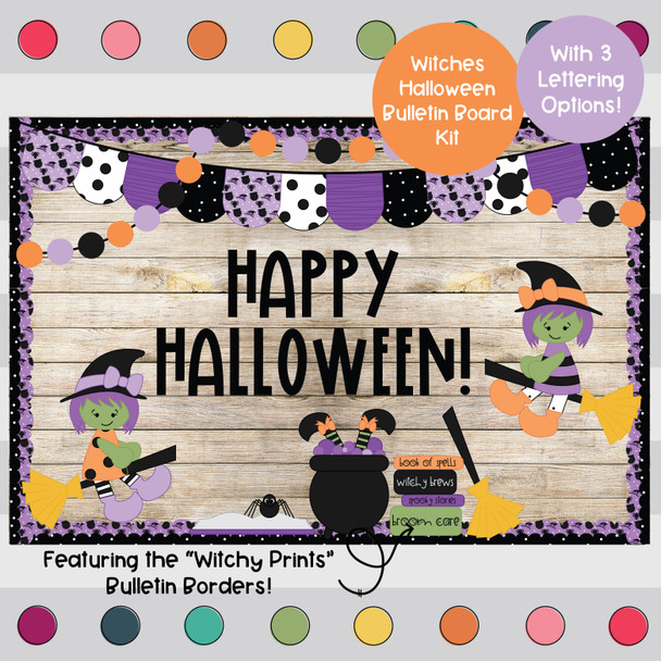 Witches on Brooms - Halloween - October Bulletin Board Kit
