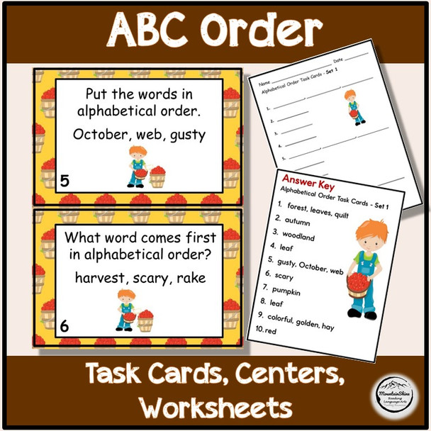 ABC Order Task Cards, Literacy Centers, Whole Group Activity