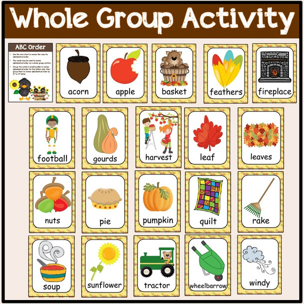 ABC Order Task Cards, Literacy Centers, Whole Group Activity