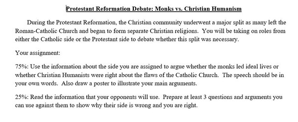 Protestant Reformation Role-Play Debate Activity