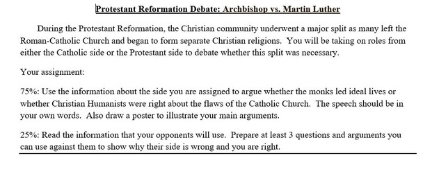 Protestant Reformation Role-Play Debate Activity