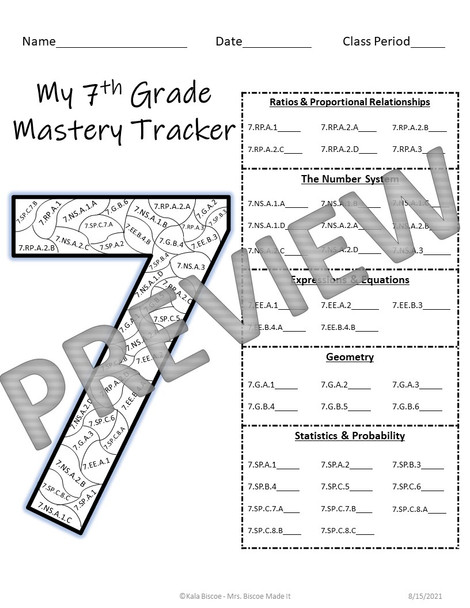7th Grade Math Data Tracker (CCSS)