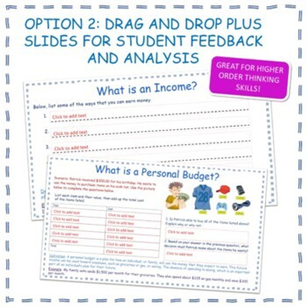 Budgeting Saving Spending Drag and Drop Google Slides plus Worksheet Economics