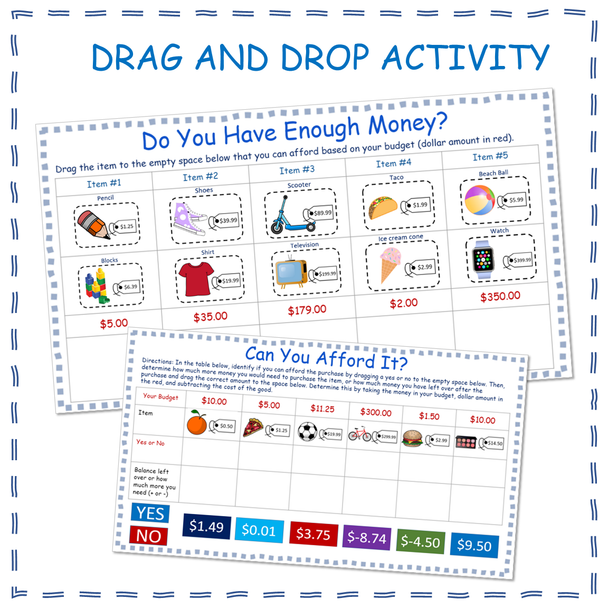 Budgeting Saving Spending Drag and Drop Google Slides plus Worksheet Economics
