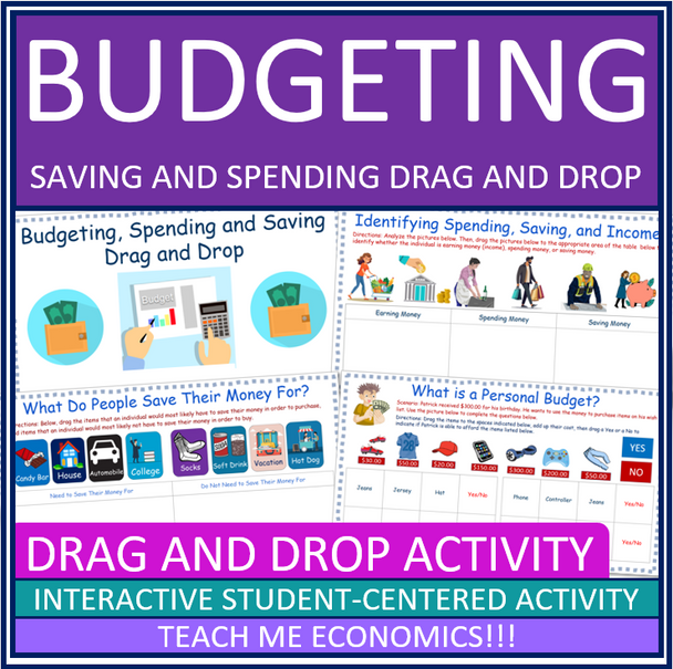 Budgeting Saving Spending Drag and Drop Google Slides plus Worksheet Economics