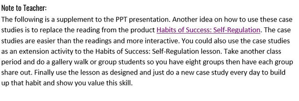 Habits of Success: Self-Regulation Warm-ups Extension Activity