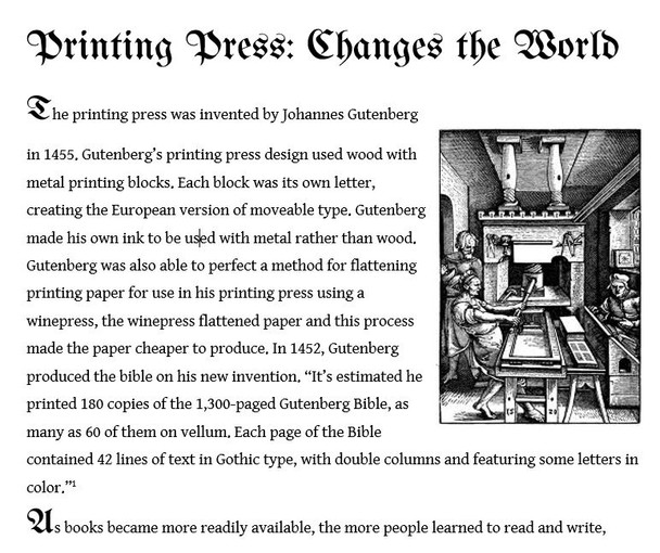 Reformation: The Printing Press Reading with Questions