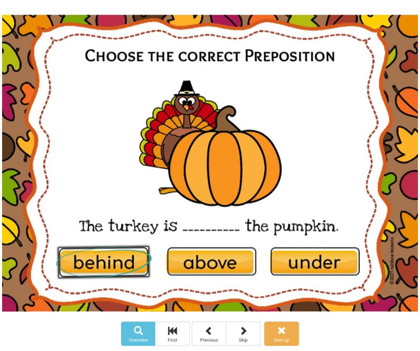 Thanksgiving Prepositions Boom Cards 