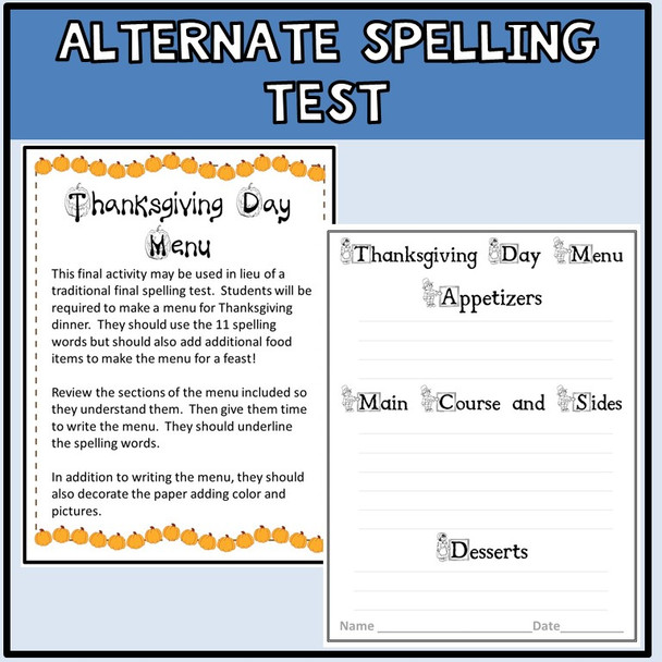 Thanksgiving Spelling Word Cards & Worksheets - Print & Go