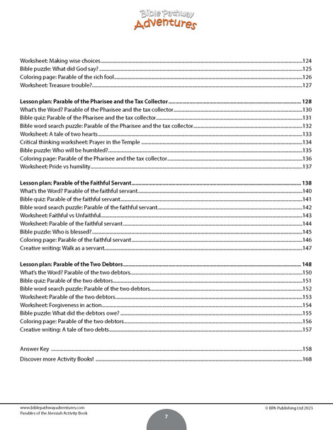 Parables of the Messiah Activity Book