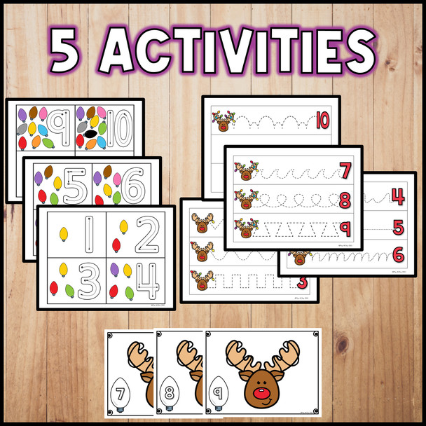 Christmas Numbers 1 to 10 Activities | Holiday Lights and Reindeer Theme