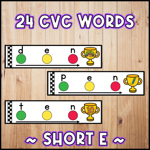 CVC Blending Strips Short E Words | Science of Reading Phonemic Awareness