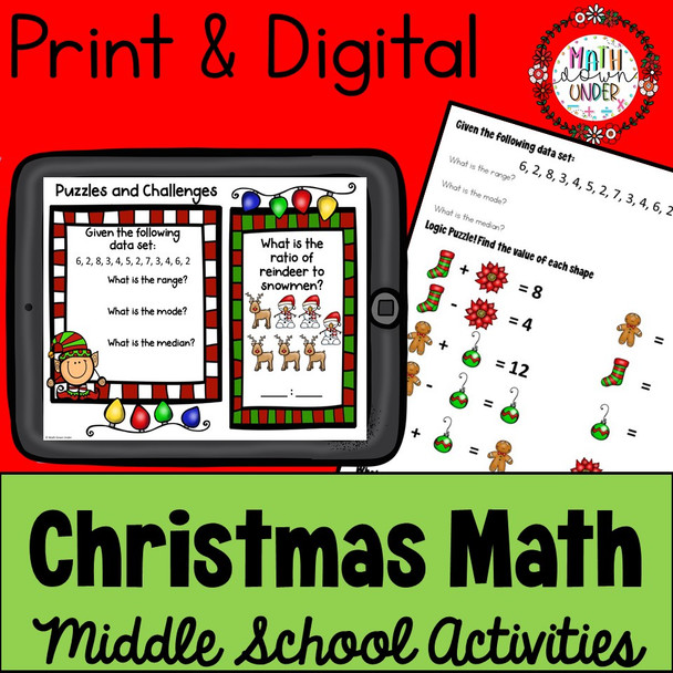 Christmas Math Activities for Middle School- PDF & Digital