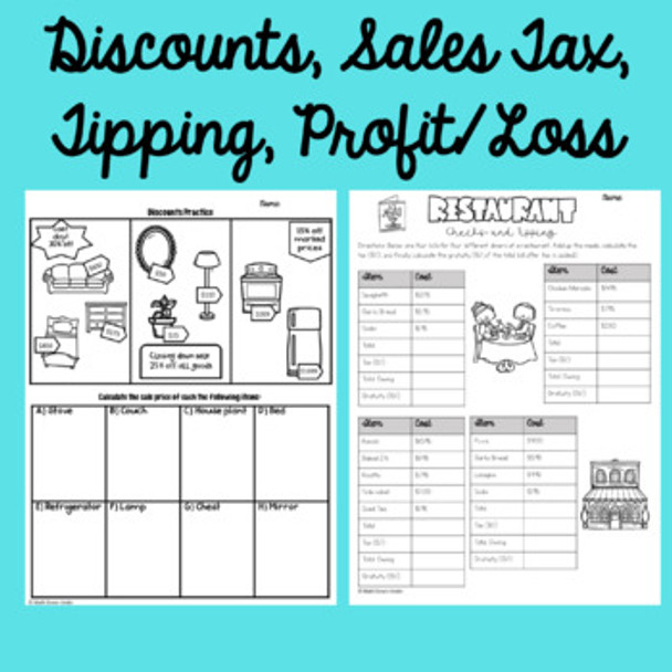 Percent of Change Activities - Taxes Tips Discounts Profit & Loss & More!