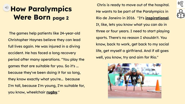 How the Paralympics Were Born Informational Text Reading Passage and Activities
