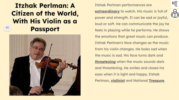 Itzhak Perlman Informational Text Reading Passage and Activities