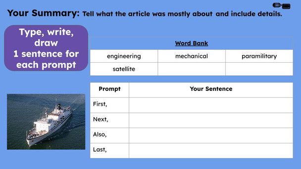 Floating Classroom at Sea Informational Text Reading Passage and Activities