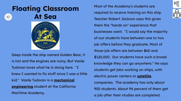 Floating Classroom at Sea Informational Text Reading Passage and Activities