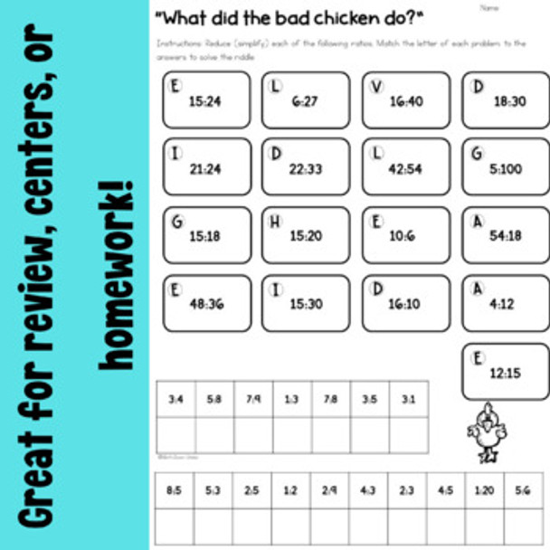 Reducing Ratios (Equivalent Ratios) Puzzle Activity - PDF & Distance Learning