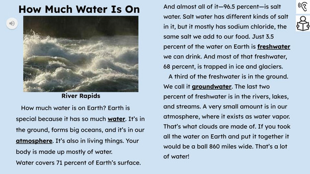 Earth Water Informational Text Reading Passage and Activities