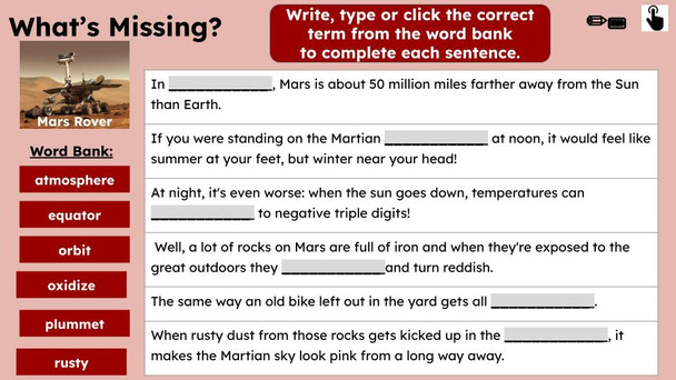 Mars Informational Text Reading Passage and Activities