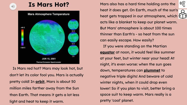 Mars Informational Text Reading Passage and Activities