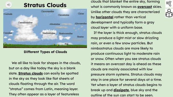 Stratus Clouds Informational Text Reading Passage and Activities