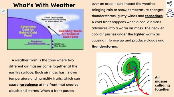 Weather Fronts Informational Text Reading Passage and Activities