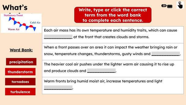 Weather Fronts Informational Text Reading Passage and Activities