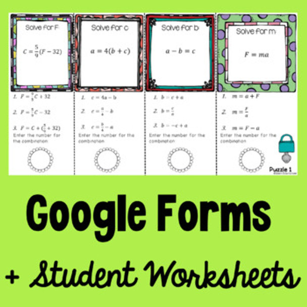 Literal Equations Digital Escape Room for Google Forms