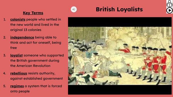 British Loyalists Informational Text Reading Passage and Activities