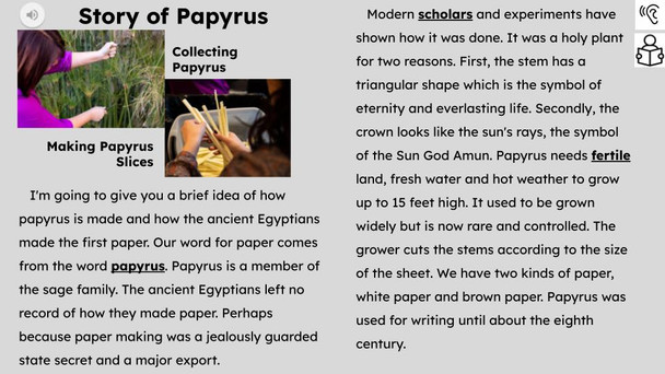 Ancient Egyptian Papyrus Informational Text Reading Passage and Activities