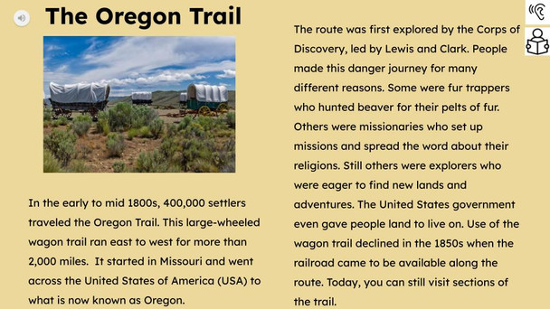 Oregon Trail Informational Text Reading Passage and Activities