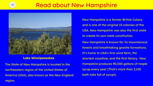 New Hampshire (50 States and Capitals) Informational Text and Activities