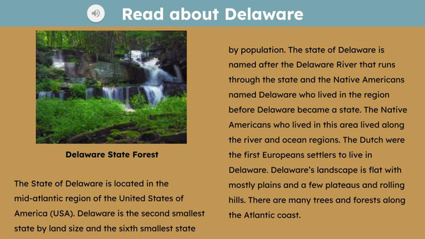 Delaware (50 States and Capitals) Informational Text and Activities