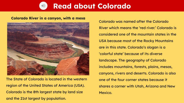 Colorado (50 States and Capitals) Informational Text and Activities