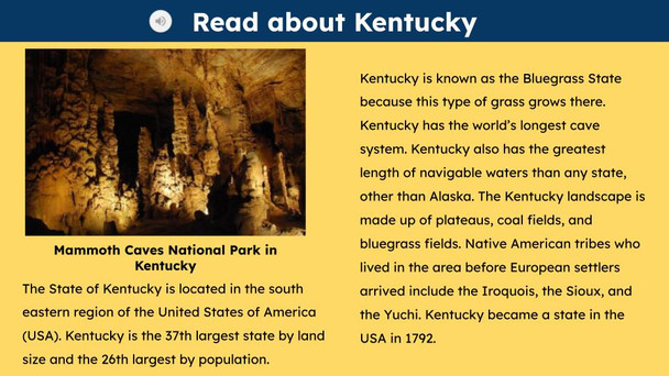 Kentucky State (50 States and Capitals) Informational Text and Activities