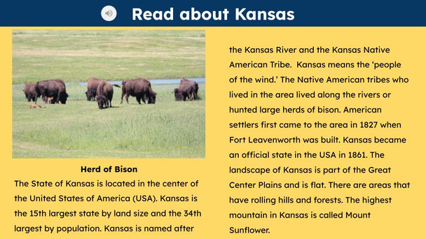 Kansas State (50 States and Capitals) Informational Text and Activities