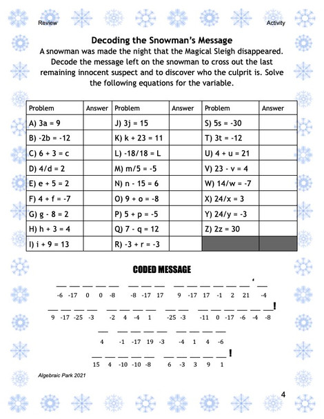 CSI Math - Winter Review Packet: Where is the Magical Sleigh? No Prep!