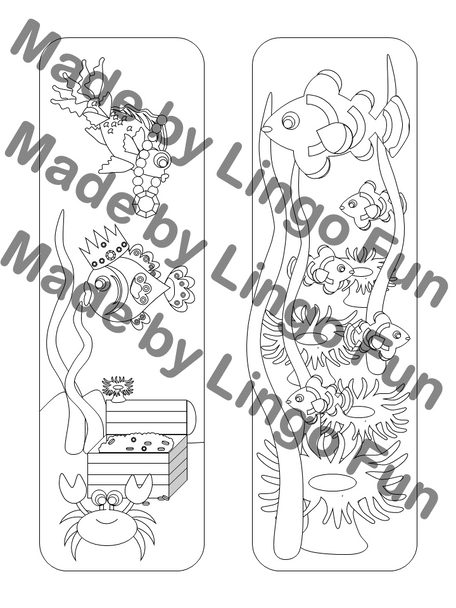 Fish and sea life bookmark coloring templates