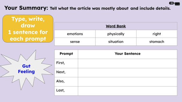 Gut Feeling Figurative Language Reading Passage and Activities